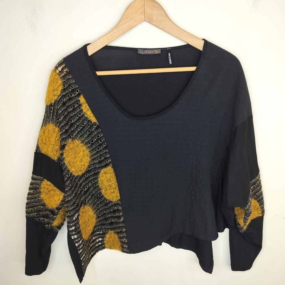 Jane & John Artsy Cropped Top Polka Dot One Size Avant Garde Black Mustard